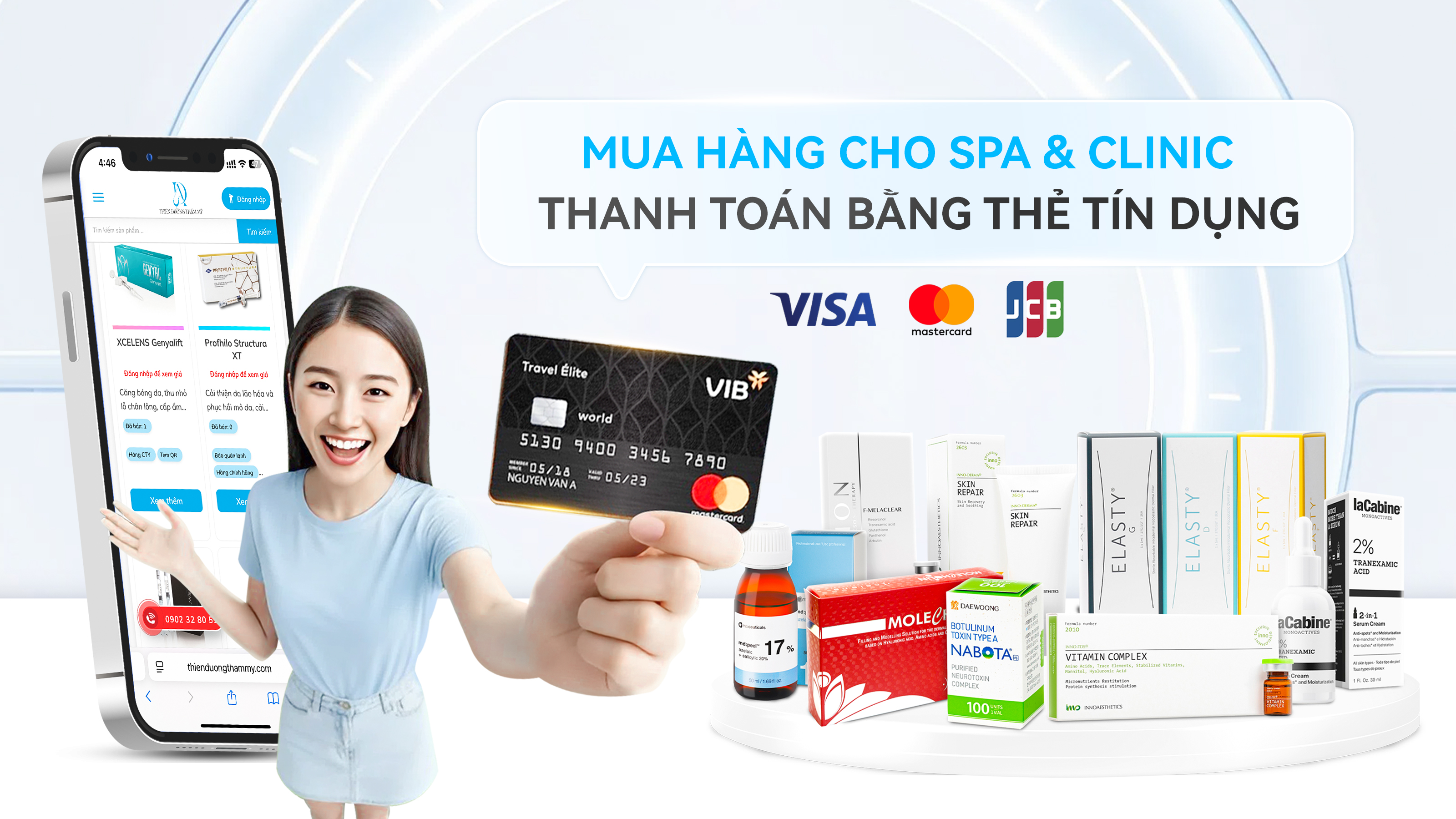 Mua hàng cho Spa và Clinic, thanh toán bằng Thẻ Tín dụng không giới hạn